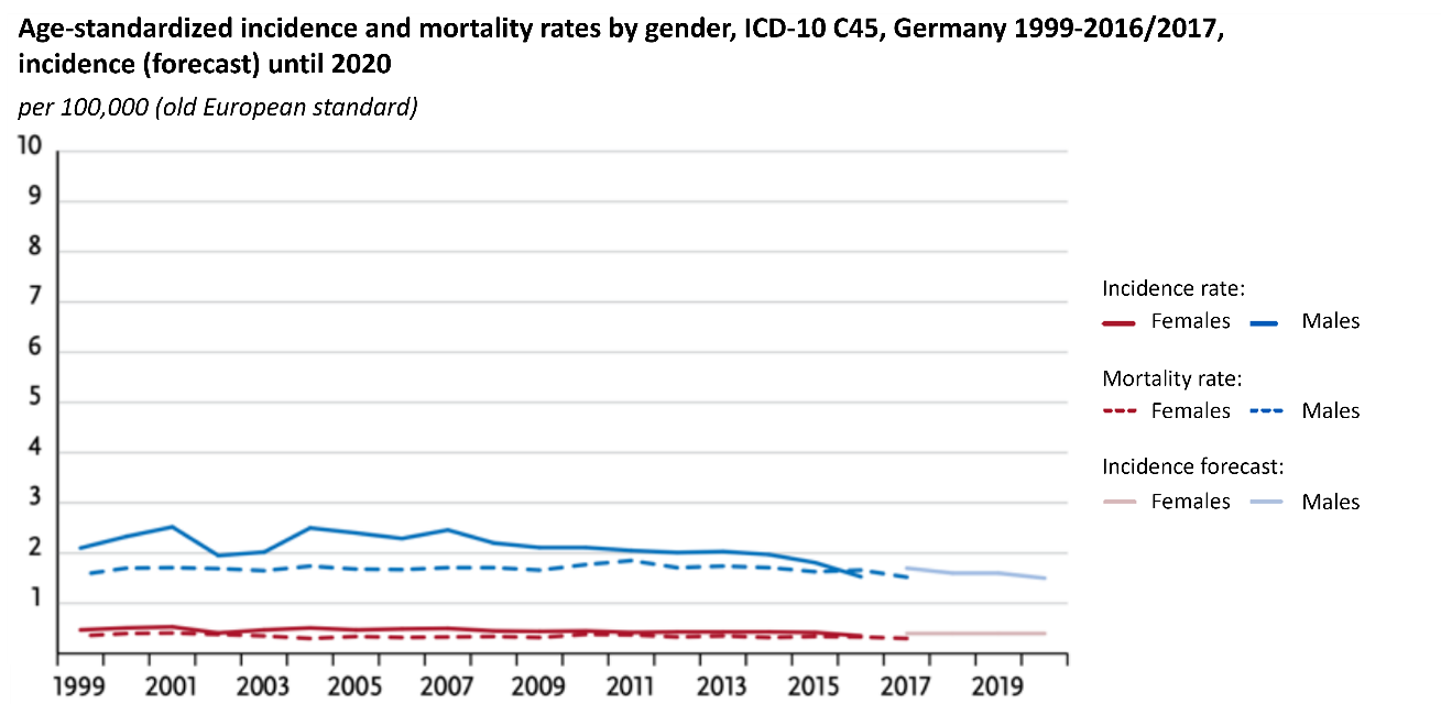 Incidence and new cases of pleural mesothelioma (Center for Cancer Registry Data Robert Koch Institute) 3 - age-standardized